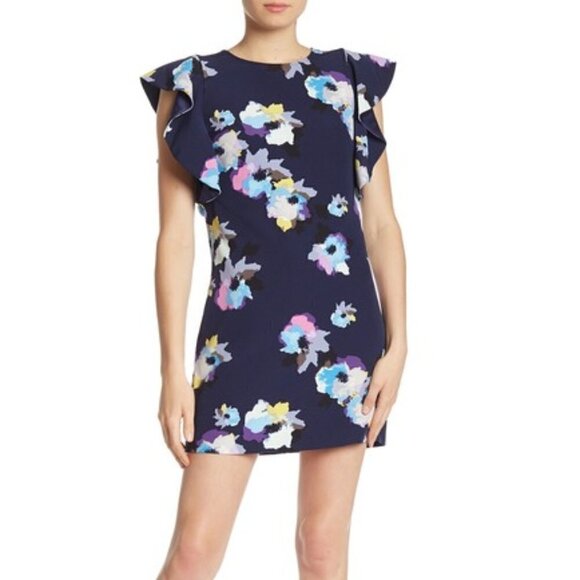 NEW Laundry by Shelli Segal 12 Floral Mini Dress Ruffled sleeve - Picture 1 of 13